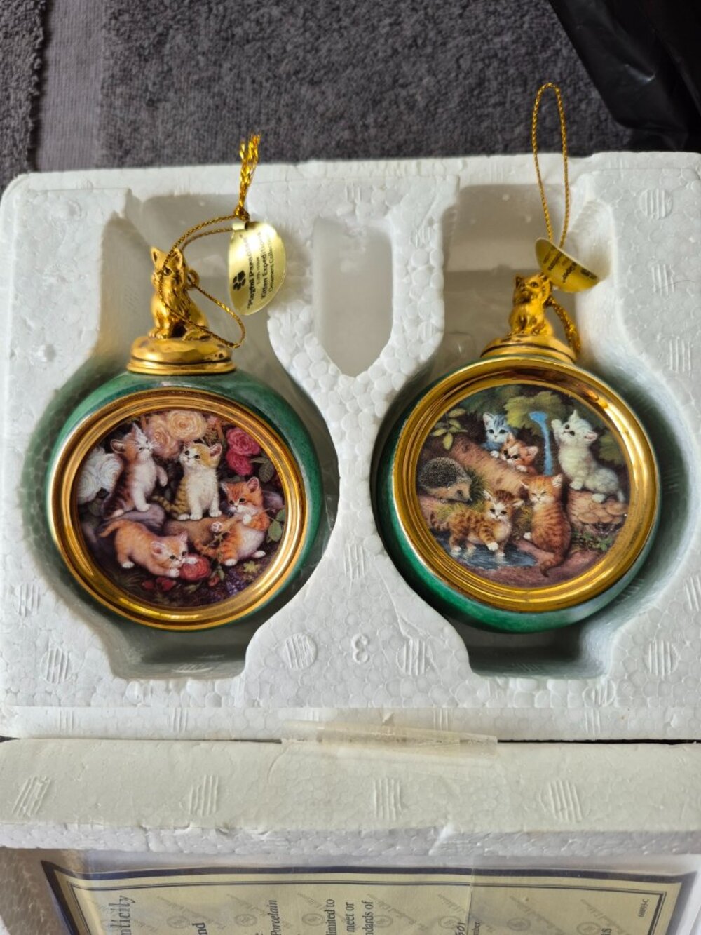 Bradford Editions Kitten Expeditions Heirloom Porcelain Christmas Ornaments